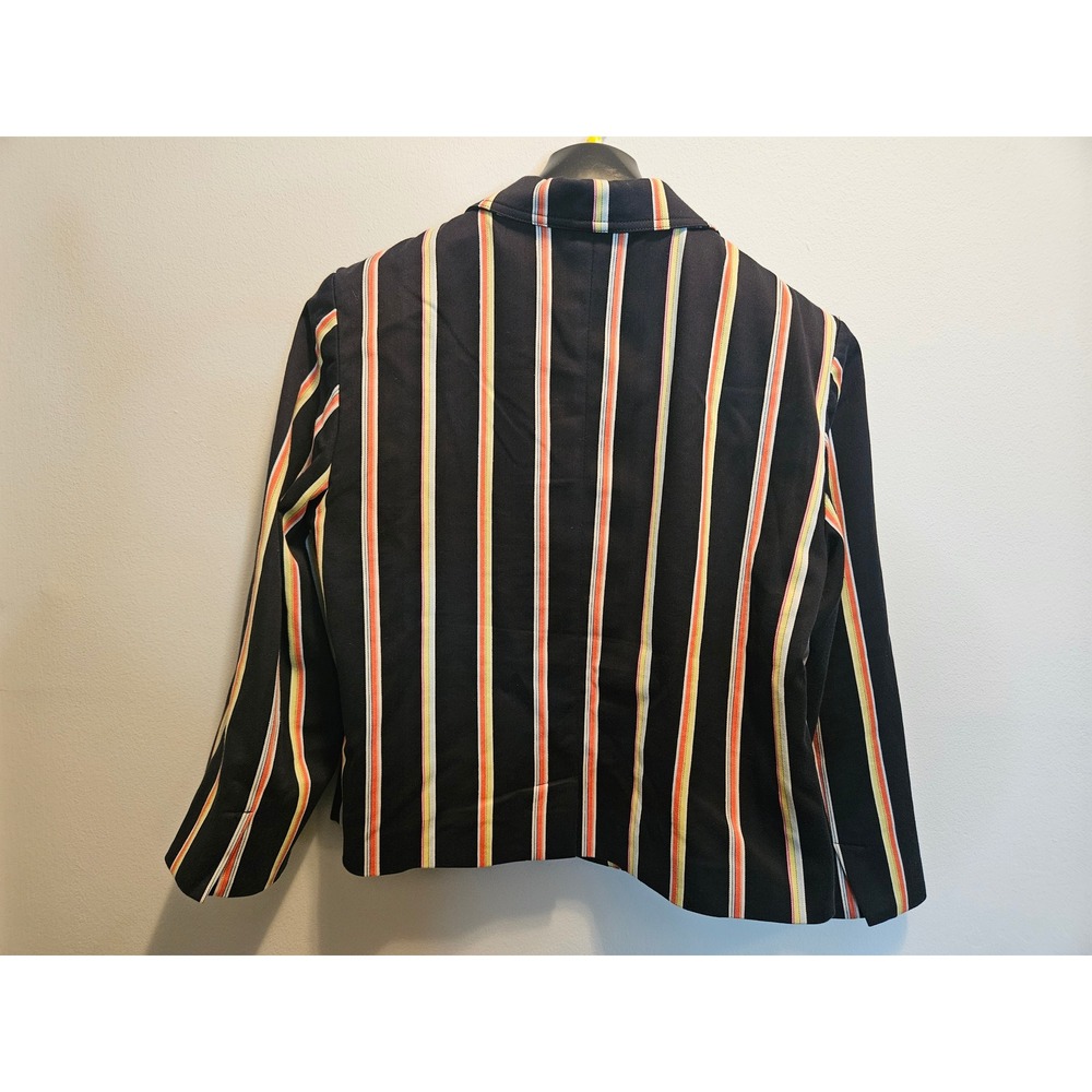 J'Envie New York Womens Striped Blazer Navy Orange Yellow Open Front Jacket 10 - Picture 8 of 10